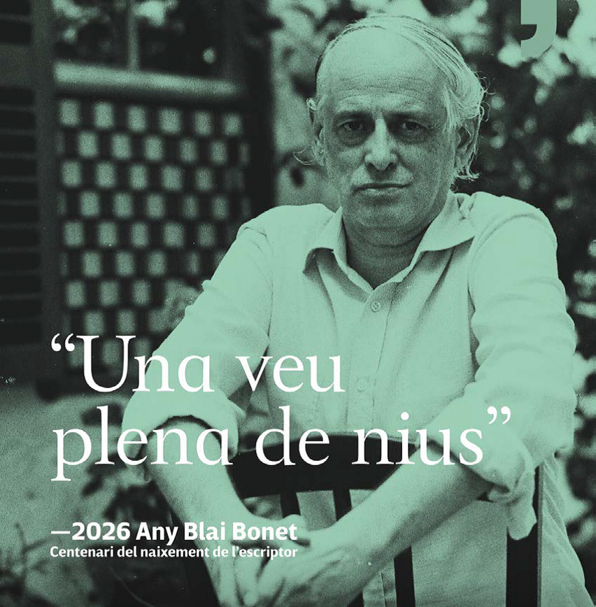 Una veu plena de nius. Espectacle a partir de la poesia de Blai Bonet , amb Toni Gomila, Sílvia Bel, Jaume Madaula, Mercè Sampietro, i la música de Mar Grimalt i Carles Medina