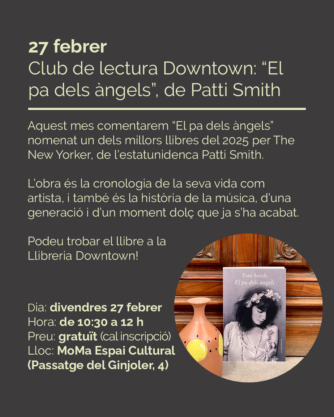 Club de lectura Downtown: “El pa dels àngels”, de Patti Smith